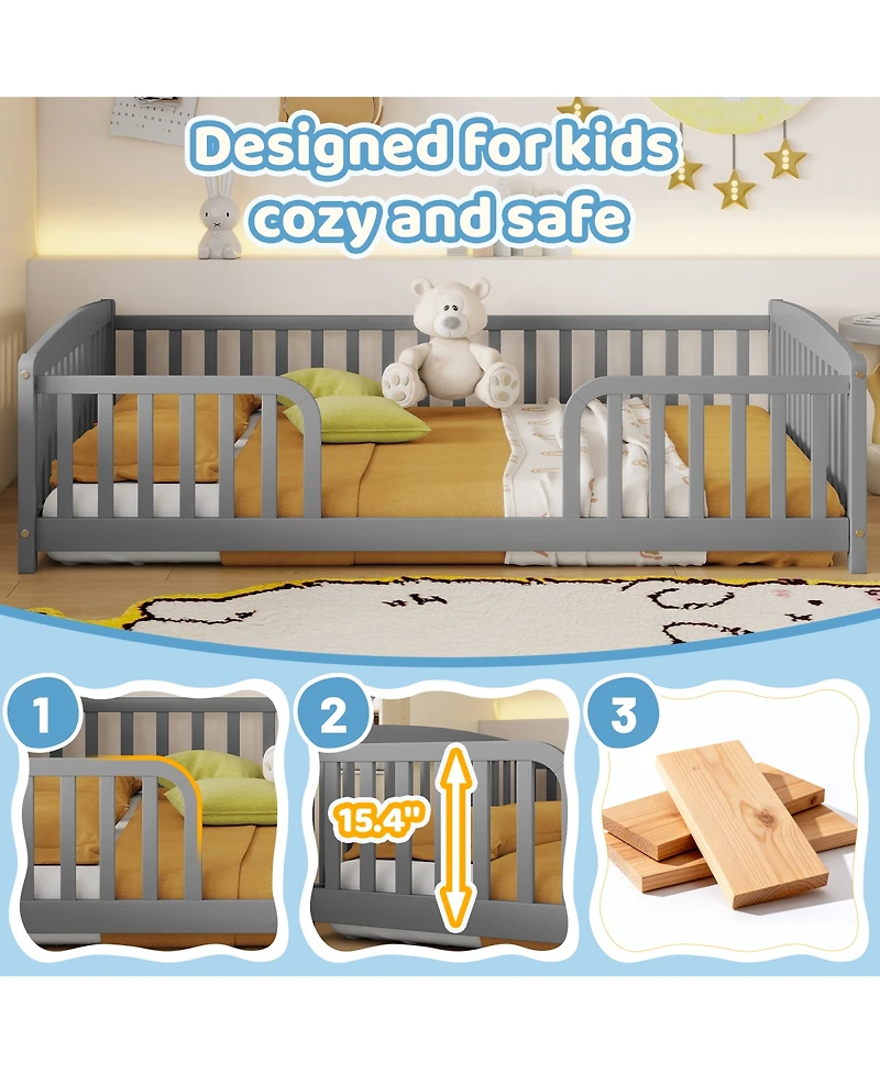Streamdale Furniture Full Size Floor Fence Bed with Central Entrance and Guardrails