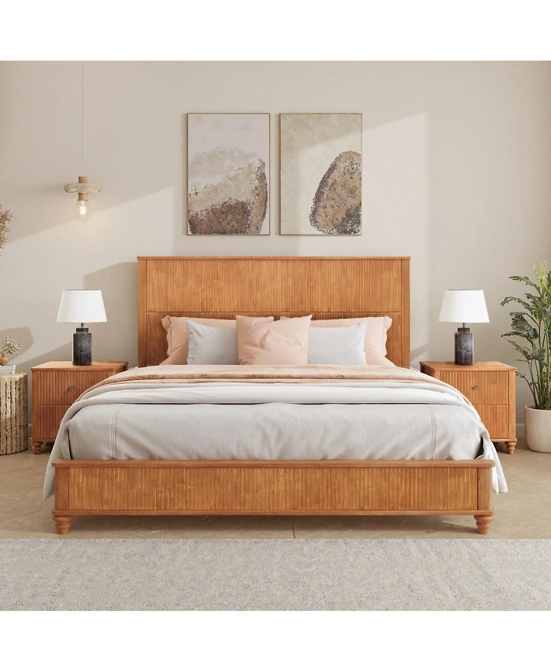 Streamdale Furniture Solid Wood King Platform Bed Frame with Tall Headboard No Box Spring Needed