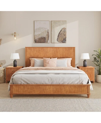 Streamdale Furniture Solid Wood King Platform Bed Frame with Tall Headboard No Box Spring Needed