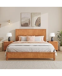Streamdale Furniture Solid Wood King Platform Bed Frame with Tall Headboard No Box Spring Needed