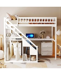 Streamdale Furniture Loft Bed with Two Chest of Drawers Desk and Light Strip