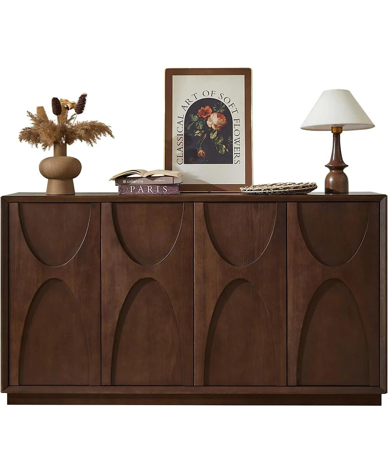 Streamdale Furniture 4-Door Solid Wood Carved Accent Cabinet with Adjustable Shelves