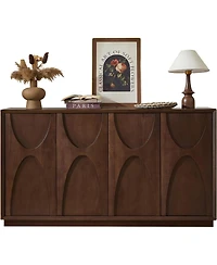 Streamdale Furniture 4-Door Solid Wood Carved Accent Cabinet with Adjustable Shelves