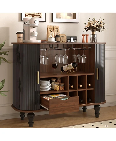 Streamdale Furniture 39'' Fluted Mid-Century Modern Bar Cabinet with Wine Storage and Drawer