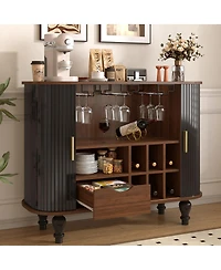 Streamdale Furniture 39'' Fluted Mid-Century Modern Bar Cabinet with Wine Storage and Drawer