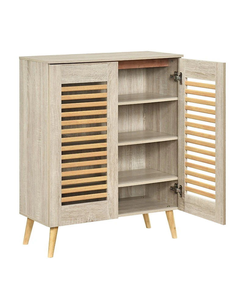 Slickblue Entryway Shoe Cabinet with Louvered Doors Removable Shelving