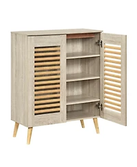 Slickblue Entryway Shoe Cabinet with Louvered Doors Removable Shelving