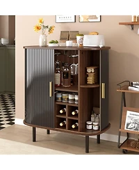 Streamdale Furniture 28'' Fluted Wine Bar Cabinet with Storage Adjustable Shelves and Tambour Doors