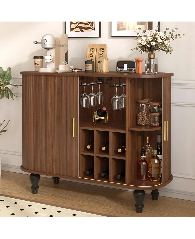 Streamdale Furniture 39'' Fluted Mid-Century Modern Bar Cabinet with Wine Racks and Storage