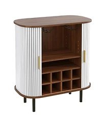 Streamdale Furniture 28'' Fluted Wine Bar Cabinet with Storage Adjustable Shelves and Tambour Doors