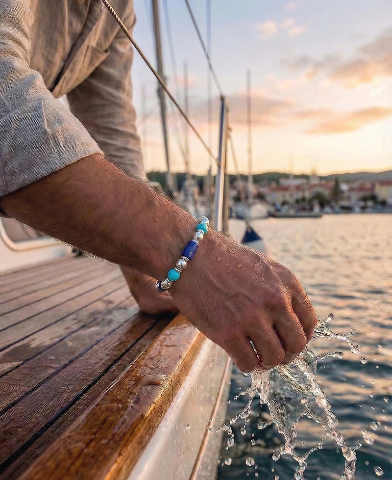 Quiksilver Men's Platinum-Plated Steel Turquoise Lapis Bracelet