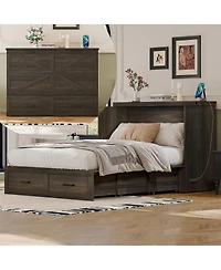 Streamdale Furniture Farmhouse Murphy Cabinet Bed with Charging Station and Storage Rustic