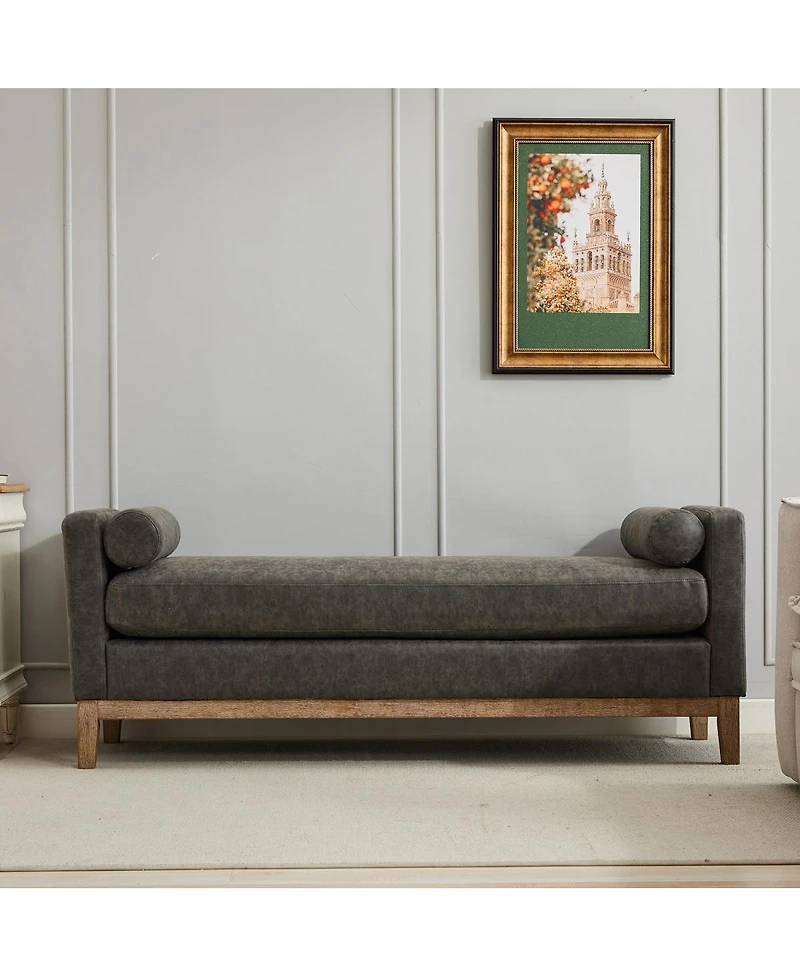 Streamdale Furniture 66.34''W Upholstered End of Bed Bench with Wood Frame and 2 Bolsters Pu