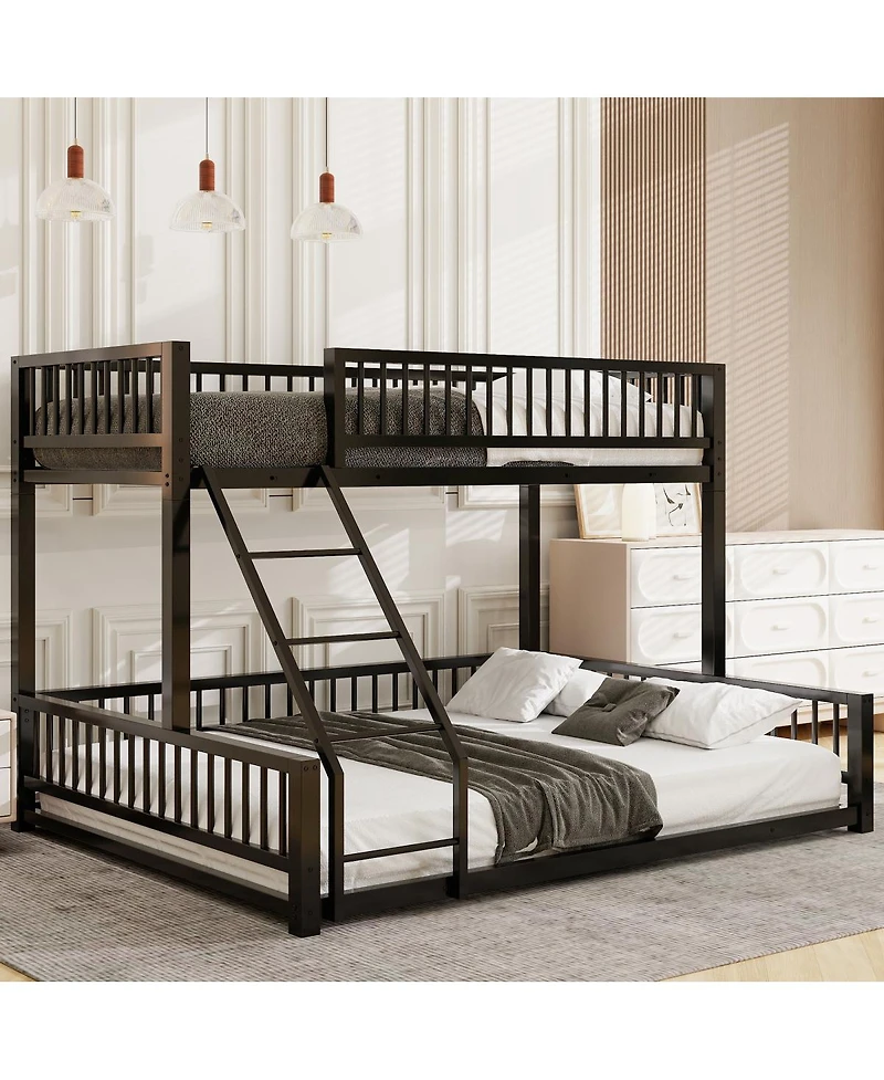 Streamdale Furniture Twin Xl over Queen Floor Bunk Bed with Ladder and Guardrails