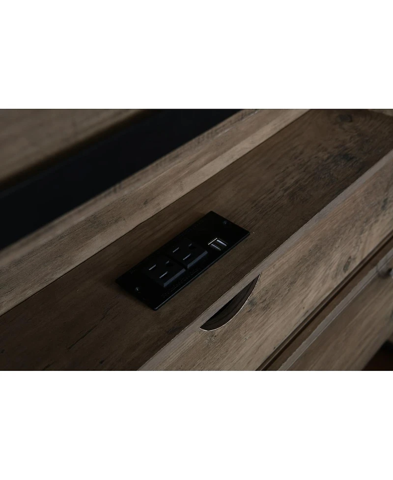 Streamdale Furniture Farmhouse King Bed Frame with Led Lights Charging Station and Storage Drawers