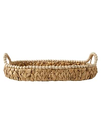 Gibson Home 17-Inch Woven Decorative Serving Tray – Large Natural Water Hyacinth Basket with Wood-Bead Trim and Handles