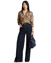 Lauren Ralph Petite Relaxed-Fit Belting-Print Twill Button-Up Top