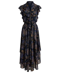 Lauren Ralph Petite Floral Crinkle Georgette Tie-Neck A-Line Dress