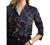 Lauren Ralph Petite Belting Print Ruffle-Trim Twill Shirt