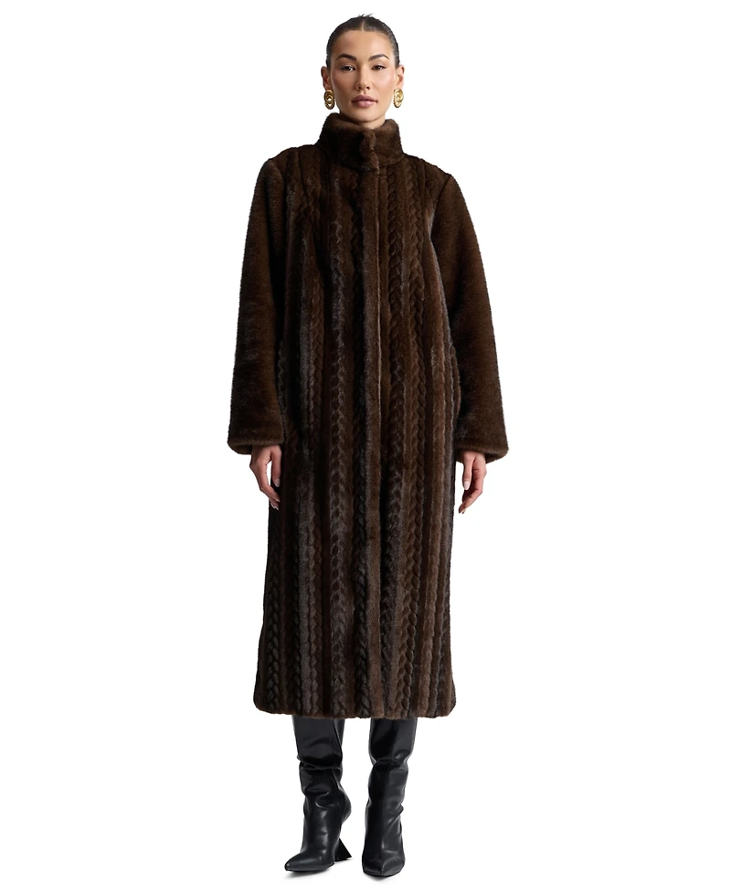 Avec Les Filles Women's Maxi Braided Faux Fur Coat