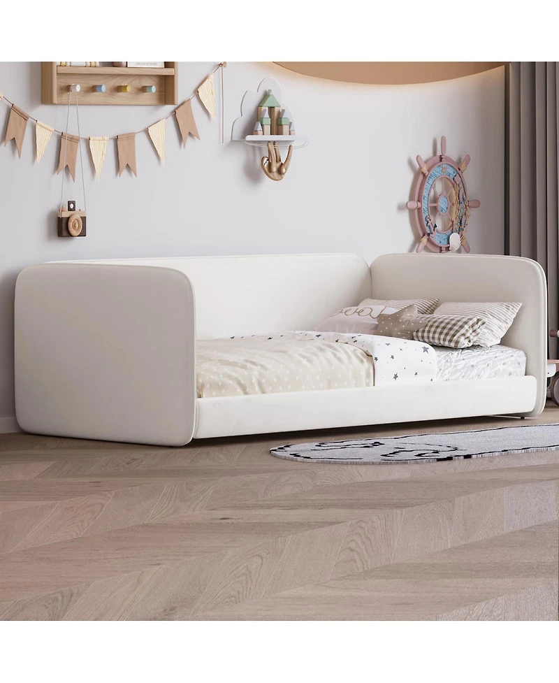Streamdale Furniture Twin Size Upholstered Velvet Floor Bed with Protective Sides