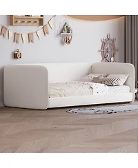 Streamdale Furniture Twin Size Upholstered Velvet Floor Bed with Protective Sides