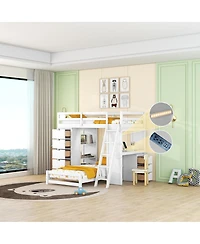 Streamdale Furniture Twin over Twin Bunk Bed with Led Light and Usb Ports