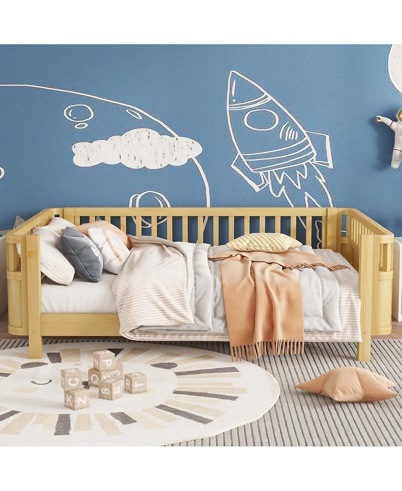 Streamdale Furniture Wood Platform Bed with Rails for Kids