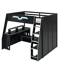 Streamdale Furniture Full Size Wood Loft Bed with Desk Storage Shelves and Rgb Light