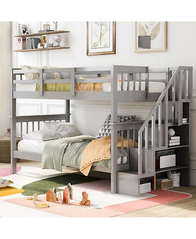 Streamdale Furniture Twin-Over-Twin Stairway Bunk Bed with Storage