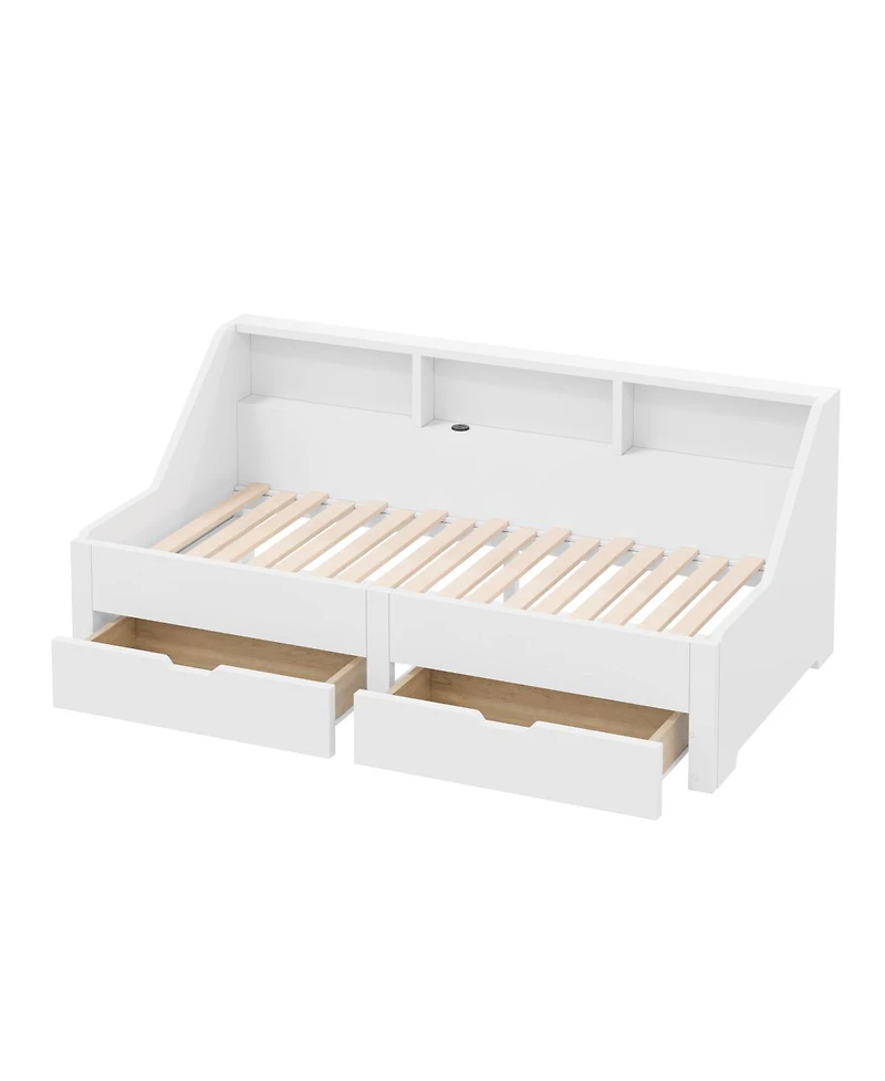 Streamdale Furniture to King Daybed Frame with Storage Bookcases and Charging Station