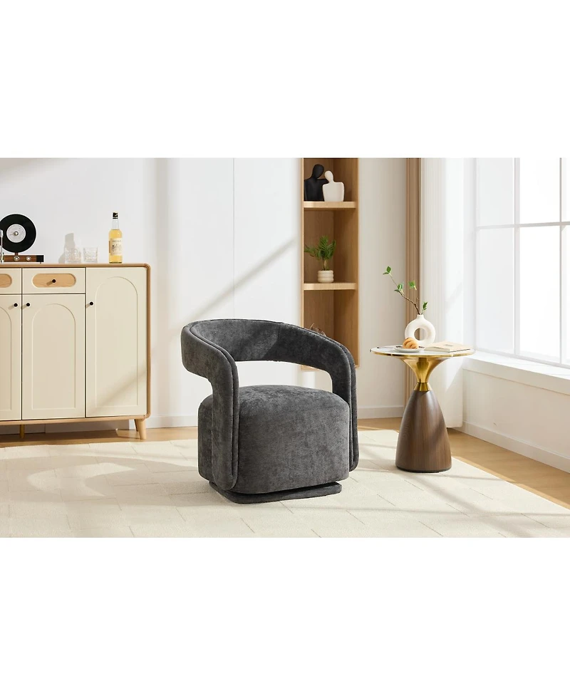 Streamdale Furniture Chenille Fabric Swivel Barrel Accent Chair with Curved Backrest