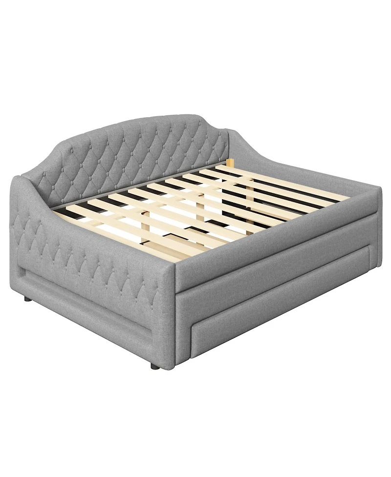 Streamdale Furniture Upholstered Full Size Daybed with Led Belt Trundle and Three Drawers
