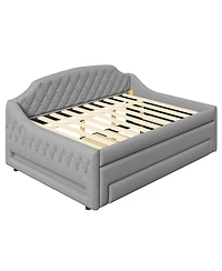Streamdale Furniture Upholstered Full Size Daybed with Led Belt Trundle and Three Drawers