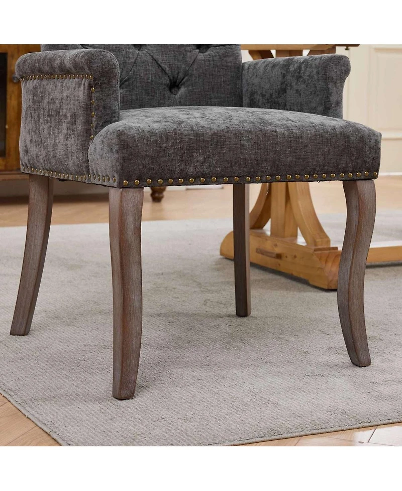 Streamdale Furniture Tufted Chenille Upholstered Dining Chair with Curved Wood Legs