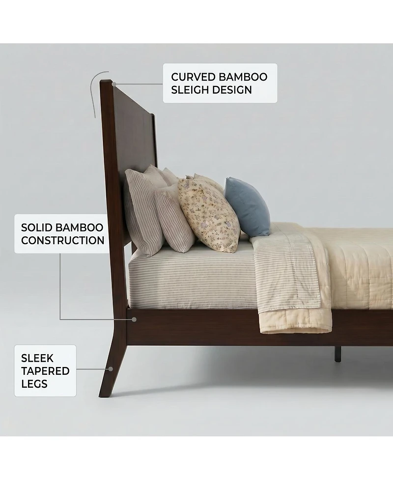 Streamdale Furniture Mid-Century Modern Solid Bamboo Queen Sled Platform Bed Frame