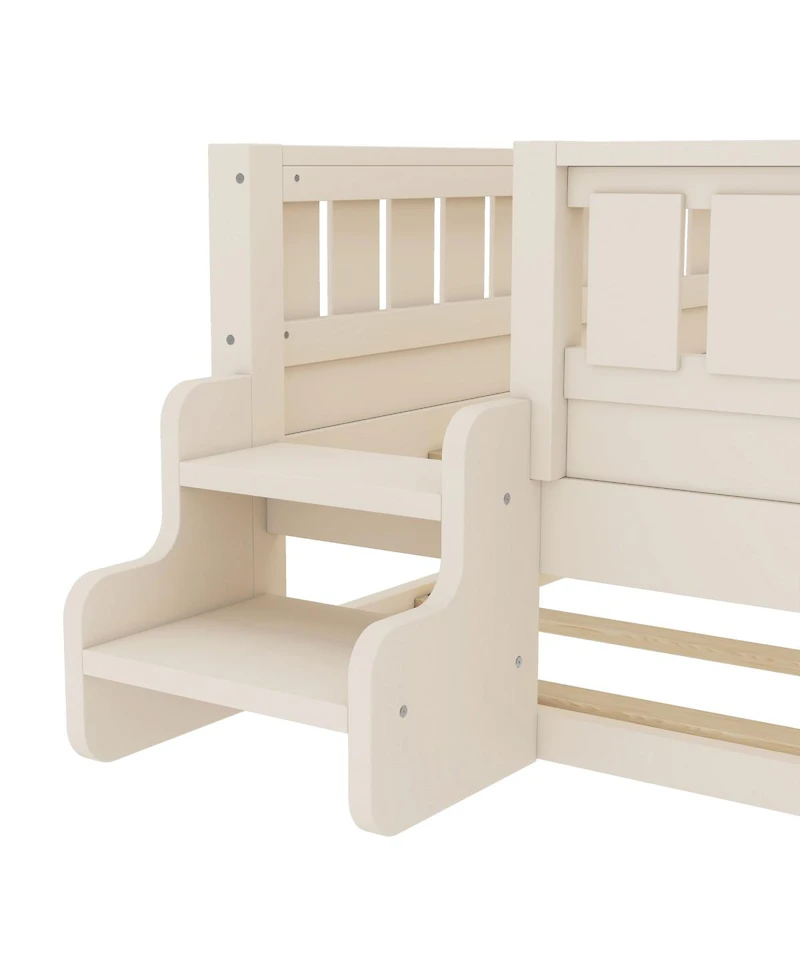 Streamdale Furniture Twin Bed with Bookshelves Staircase Safety Rails and Trundle
