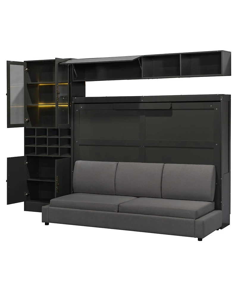 Streamdale Furniture Full Size Murphy Bed Wall Bed with Sofa Shelves Usb