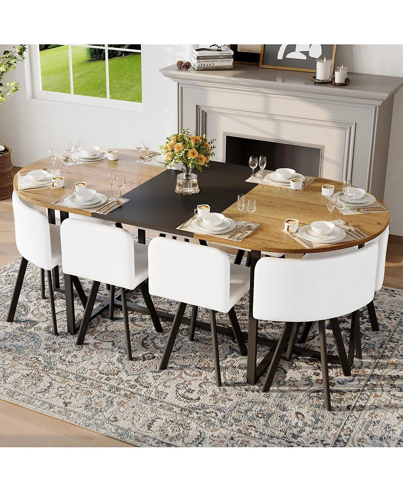 Streamdale Furniture 9-Piece Oval Dining Table Set with 8 Pu Leather Chairs