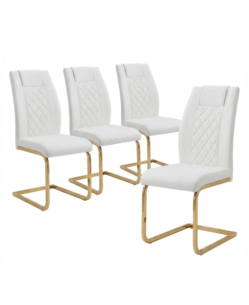Streamdale Furniture Set of 4 High-Back Pu Leather Dining Chairs with Gold Legs