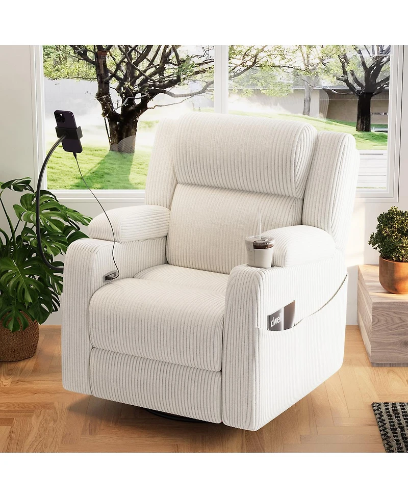 Streamdale Furniture Electric Power Recliner with Heat Massage Swivel and Usb Ports