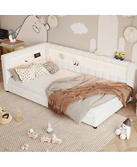 Streamdale Furniture Upholstered Twin Xl Size Platform Bed with Usb Ports and Led Belt Cream