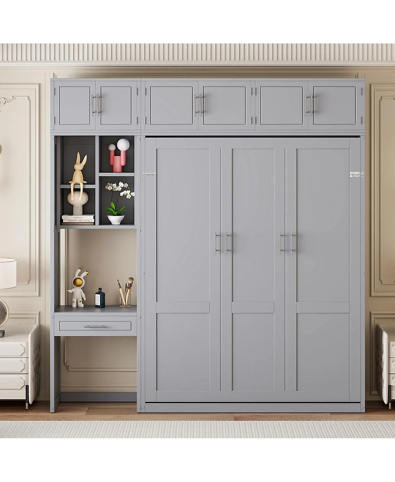 Streamdale Furniture Murphy Bed with Desk Storage Shelves and Top Cabinet