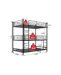 Streamdale Furniture Heavy-Duty Triple Bunk Bed with Ladder and Railing