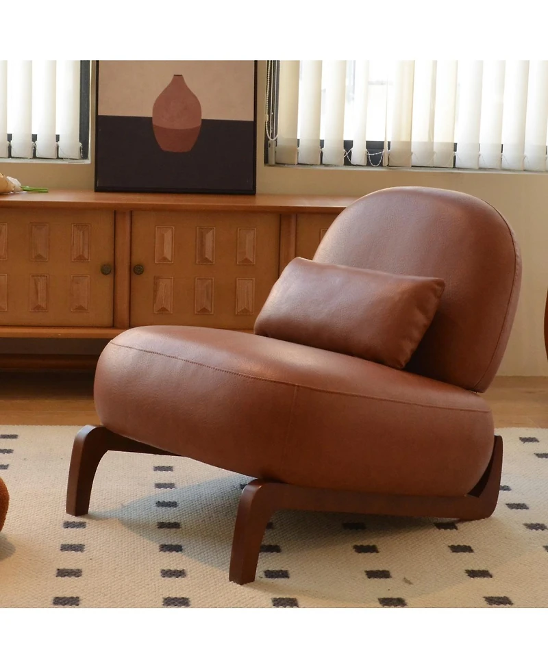 Streamdale Furniture Faux Leather Accent Chair with Solid Wood Legs Set of 2