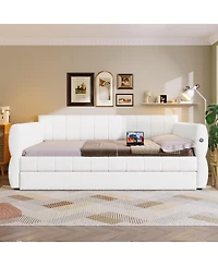 Streamdale Furniture Queen Size Upholstered Platform Bed with Usb and Trundle