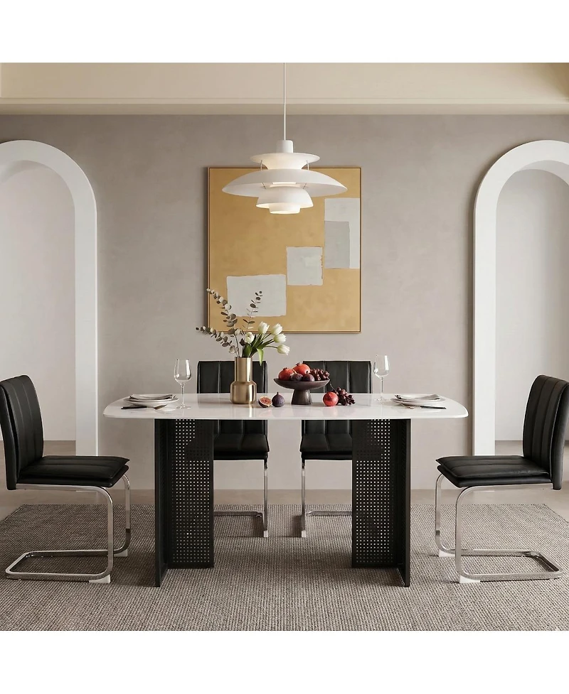 Streamdale Furniture Modern Rectangular Marble-Patterned Tempered Glass Dining Table for 6