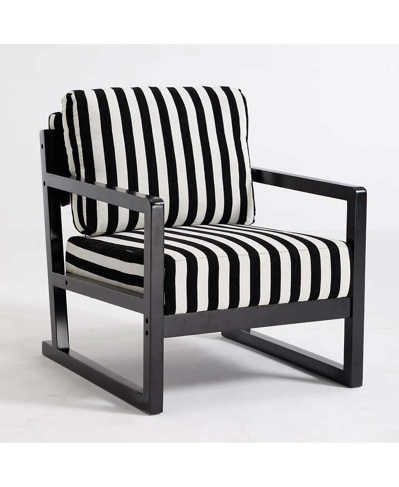 Streamdale Furniture Mid-Century Modern Striped Fabric Lounge Chair with Wooden Frame