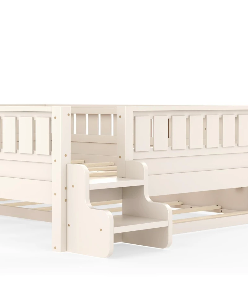 Streamdale Furniture Bed with Bookshelves Staircase Safety Rails and Trundle