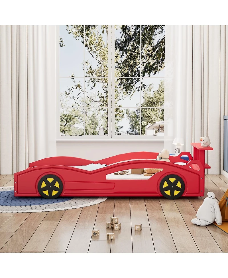Streamdale Furniture Wooden Race Car Twin Bed with Wheels